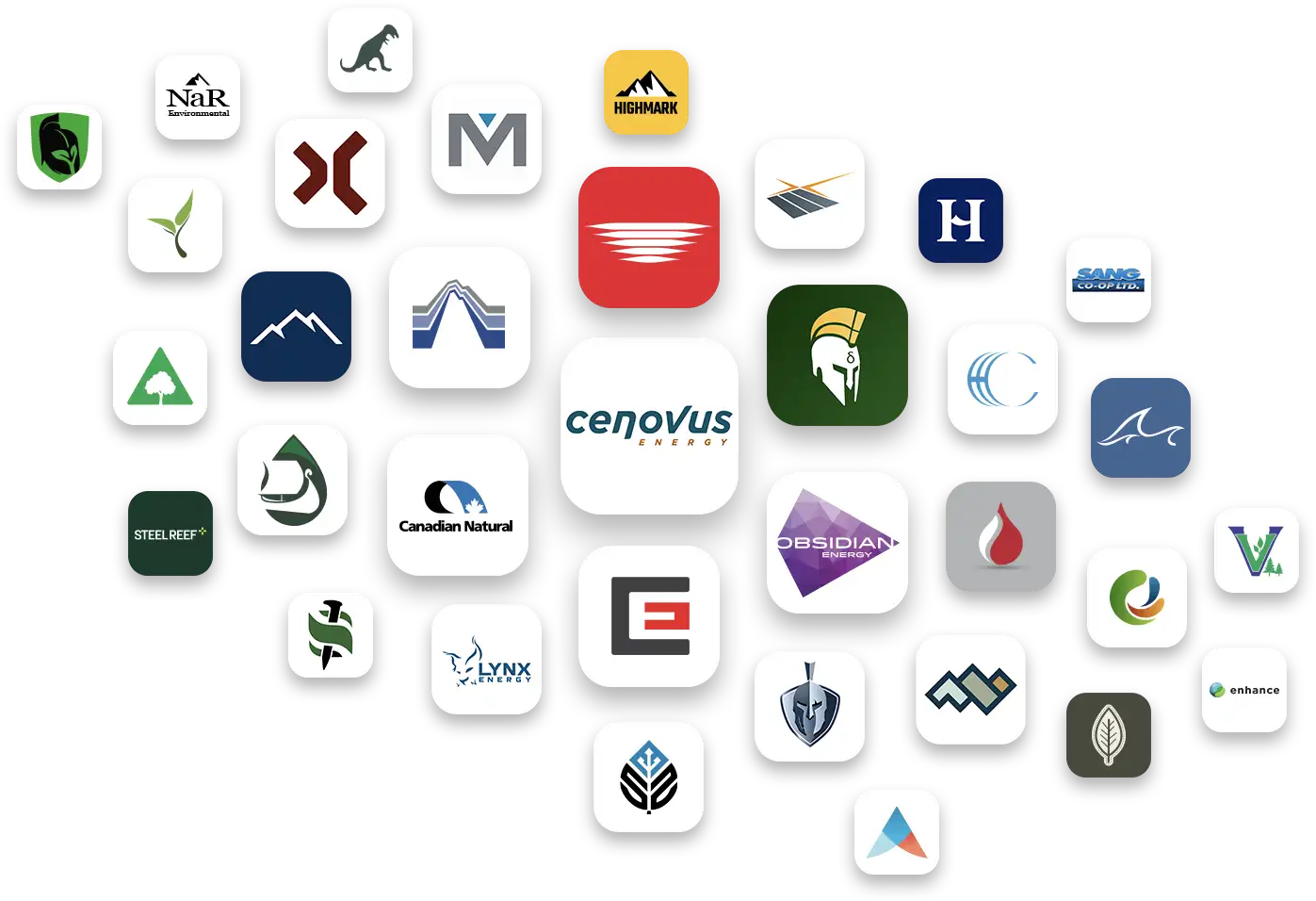 A cloud of app icons showing how AbaData Field Ops is a white label solution that results in a custom branded app for each company that their team gets to use.