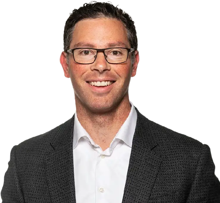 A cutout headshot portrait of Ultimarii C0-Founder and CEO, and former Alberta Minister of Jobs Economy and Innovation Doug Schweitzer for the 2025 AbaData User Conference